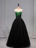 Pretty Ball Gown Sweetheart Tulle Long Black Ruffles Prom Dresses Sweet 16 Dresses HZ1024