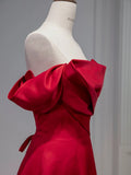 Elegant A line Off The Shoulder Red Satin Party Dress Prom Dresses Evening Dress HZ1024