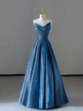 Elegant A line Sweetheart Blue Sequin Party Dress Prom Dresses Evening Dress HZ1024