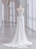 Chic Sheath Strapless Sleeveless White Satin Wedding Dresses With Ruffles HZ1024
