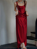 Simple A-line Square Neckline Satin Red Long Evening Dress Prom Dress HZ1024