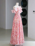 Fairy Style A-line Off Shoulder Strapless Pink Long Evening Dress Prom Dress HZ1024
