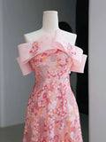 Fairy Style A-line Off Shoulder Strapless Pink Long Evening Dress Prom Dress HZ1024
