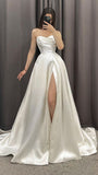 Elegant A-Line Sweetheart Satin Wedding Dress With High Split HZ1024