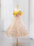 Cute Ball Gown Strapless Flowers Pink Evening Dress Prom Dress HZ1024