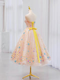 Cute Ball Gown Strapless Flowers Pink Evening Dress Prom Dress HZ1024