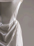 Chic Sheath Square Neckline Sleeveless White Satin Wedding Dresses With Ruffles HZ1024