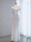 Sexy Mermaid Off The Shoulder Sequin Evening Dress Long Prom Dresses Party Dress With Beads HZ1024