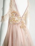 Elegant A-Line Jewel Neckline Tulle Long Prom Dress Evening Dress HZ1024