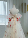 Elegant A-Line Off The Shoulder Flowers Tulle Long Prom Dress Evening Dress HZ1024
