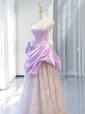 Elegant A line Off The Shoulder Pink Satin Ruffles Long Prom Dress Evening Dress HZ1024