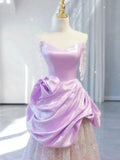 Elegant A line Off The Shoulder Pink Satin Ruffles Long Prom Dress Evening Dress HZ1024