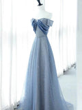 Elegant A Line Off The Shoulder Blue Sequin Long Prom Dress Evening Dresses HZ1024