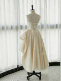 Chic High Low Straps Sleeveless Ivory Satin Wedding Dresses With Ruffles HZ1024