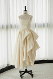 Chic High Low Straps Sleeveless Ivory Satin Wedding Dresses With Ruffles HZ1024