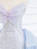Elegant Mermaid Strapless Neckline Blue Sequin Long Prom Dress Evening Dresses HZ1024