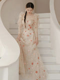 Elegant A Line Strapless Neckline Floral Lace Long Prom Dress Evening Dresses HZ1024