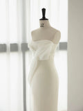 Chic Mermaid Strapless Sleeveless White Satin Wedding Dresses With Ruffles HZ1024