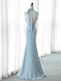 Elegant Mermaid V Neckline Blue Backless Pearls Long Prom Dress Evening Dresses HZ1024