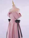 Elegant Ball Gown Off The Shoulder Pink Satin Long Prom Dress Evening Dresses HZ1024
