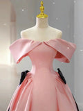Elegant Ball Gown Off The Shoulder Pink Satin Long Prom Dress Evening Dresses HZ1024