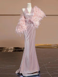 Elegant Sheath V Neckline Pink Sequin Long Prom Dress Evening Dresses With Flowers HZ1024