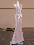 Elegant Sheath V Neckline Pink Sequin Long Prom Dress Evening Dresses With Flowers HZ1024