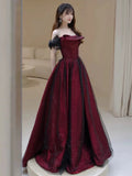 Sexy Ball Gown Off The Shoulder Red Tulle Long Prom Dresses Evening Dress HZ1024