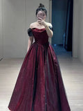 Sexy Ball Gown Off The Shoulder Red Tulle Long Prom Dresses Evening Dress HZ1024