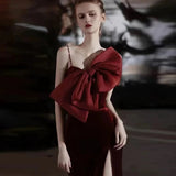 Elegant Mermaid Spaghetti Straps Burgundy Long Prom Dress Evening Dresses HZ1024