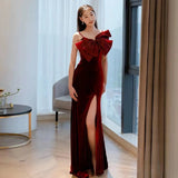 Elegant Mermaid Spaghetti Straps Burgundy Long Prom Dress Evening Dresses HZ1024