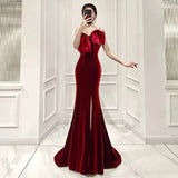 Elegant Mermaid Spaghetti Straps Burgundy Long Prom Dress Evening Dresses HZ1024