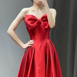 Elegant A line Sweetheart Red Satin Long Prom Dress Evening Dresses HZ1024