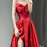 Elegant A line Sweetheart Red Satin Long Prom Dress Evening Dresses HZ1024