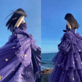 Elegant Ball Gown Strapless Purple Satin Long Prom Dress Evening Dresses HZ1024