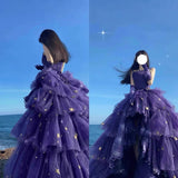 Elegant Ball Gown Strapless Purple Satin Long Prom Dress Evening Dresses HZ1024