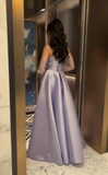 Classy Sheath Strapless Long Sleeves Lilac Long Satin Party Dress Prom Dresses Evening Dress HZ1024