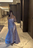 Classy Sheath Strapless Long Sleeves Lilac Long Satin Party Dress Prom Dresses Evening Dress HZ1024
