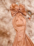 Classy Mermaid Strapless Gold Long Satin Party Dress Prom Dresses Evening Dress HZ1024