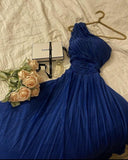 Classy A line One Shoulder Royal Blue Long Sequin Party Dress Prom Dresses Evening Dress HZ1024