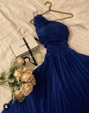 Classy A line One Shoulder Royal Blue Long Sequin Party Dress Prom Dresses Evening Dress HZ1024