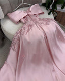 Cute A Line Off The Shoulder Pink Long Satin Beads Long Prom Dresses Party Dress HZ1024