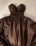 Classy A Line Spaghetti Straps Brown Pleated Party Dress Prom Dresses Evening Dress HZ1024