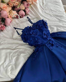 Classy A Line Spaghetti Straps Royal Blue Flowers Party Dress Prom Dresses Evening Dress HZ1024