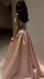 Classy A Line Strapless Pink Long Satin Party Dress Prom Dresses Evening Dress HZ1024