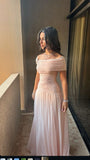 Classy A Line Off The Shoulder Chiffon Pink Long Party Dress Prom Dresses Evening Dress HZ1024
