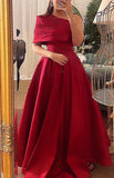 Classy A line One Shoulder Half Sleeves Red Long Party Dress Prom Dresses Evening Dress HZ1024