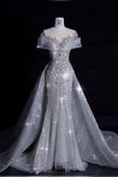 Elegant Mermaid Scoop Neckline Sequin Long Wedding Dresses HZ1024
