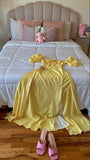 Classy A line Off The Shoulder Yellow Satin Long Party Dress Prom Dresses Evening Dress HZ1024