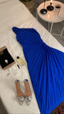 Classy Sheath One Shoulder Royal Blue Chiffon Long Party Dress Prom Dresses Evening Dress HZ1024